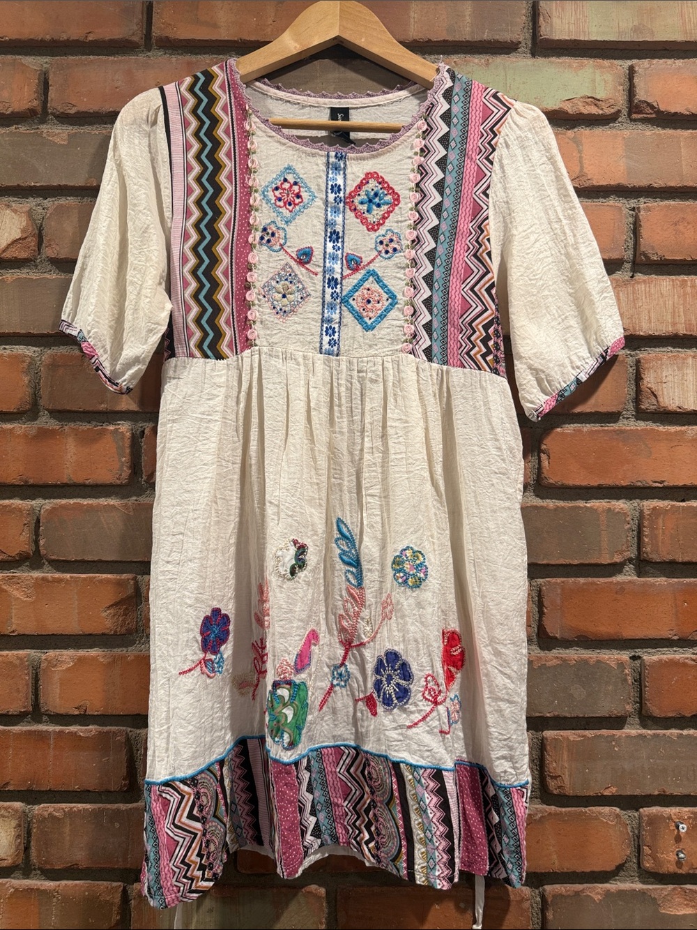 Sacred Threads Cream Dress with Pink, Blue and Multicolor Embroidery